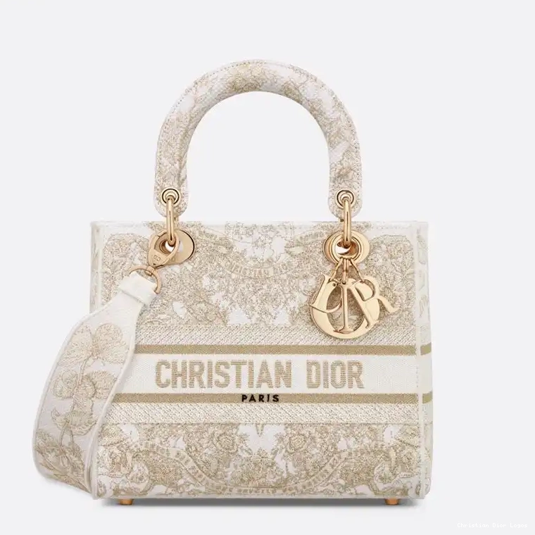 White Around Motif Gold World Canvas Lady The D-lite Butterfly Bag Medium 0528 Luxury